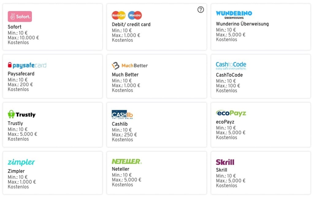 Payment providers at Wunderino